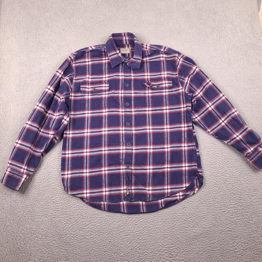 Jachs NY Flannel Shirt Mens XL Navy Blue Red Plaid Cotton Button‎ Down